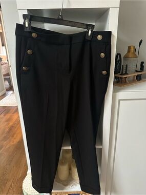 LOFT Black Petite Trousers with Button Waist Detail